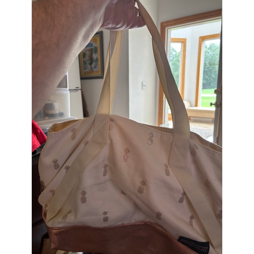 White tote bag with goldWhite tote bag with gold pineapples and rose gold bottom